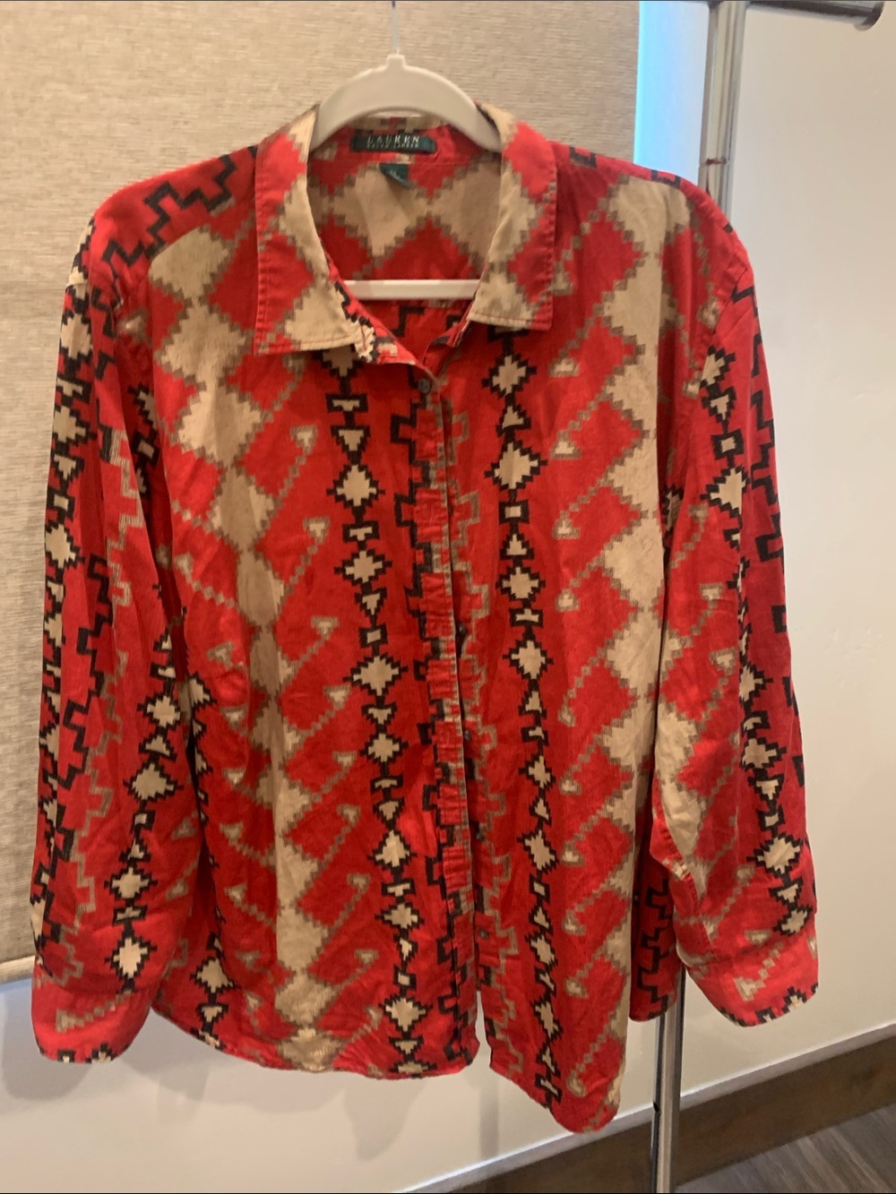 Lauren Red, Tan & Black Geometric Button-Down Shirt